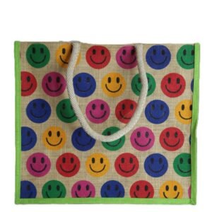 Jute shopping bag with smiley face prints
