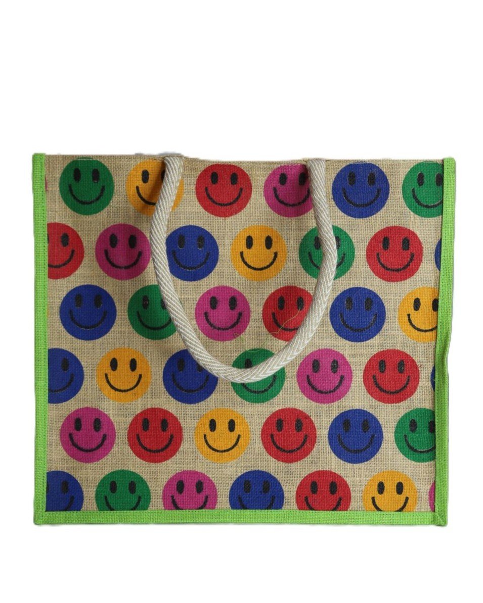Jute shopping bag with smiley face prints
