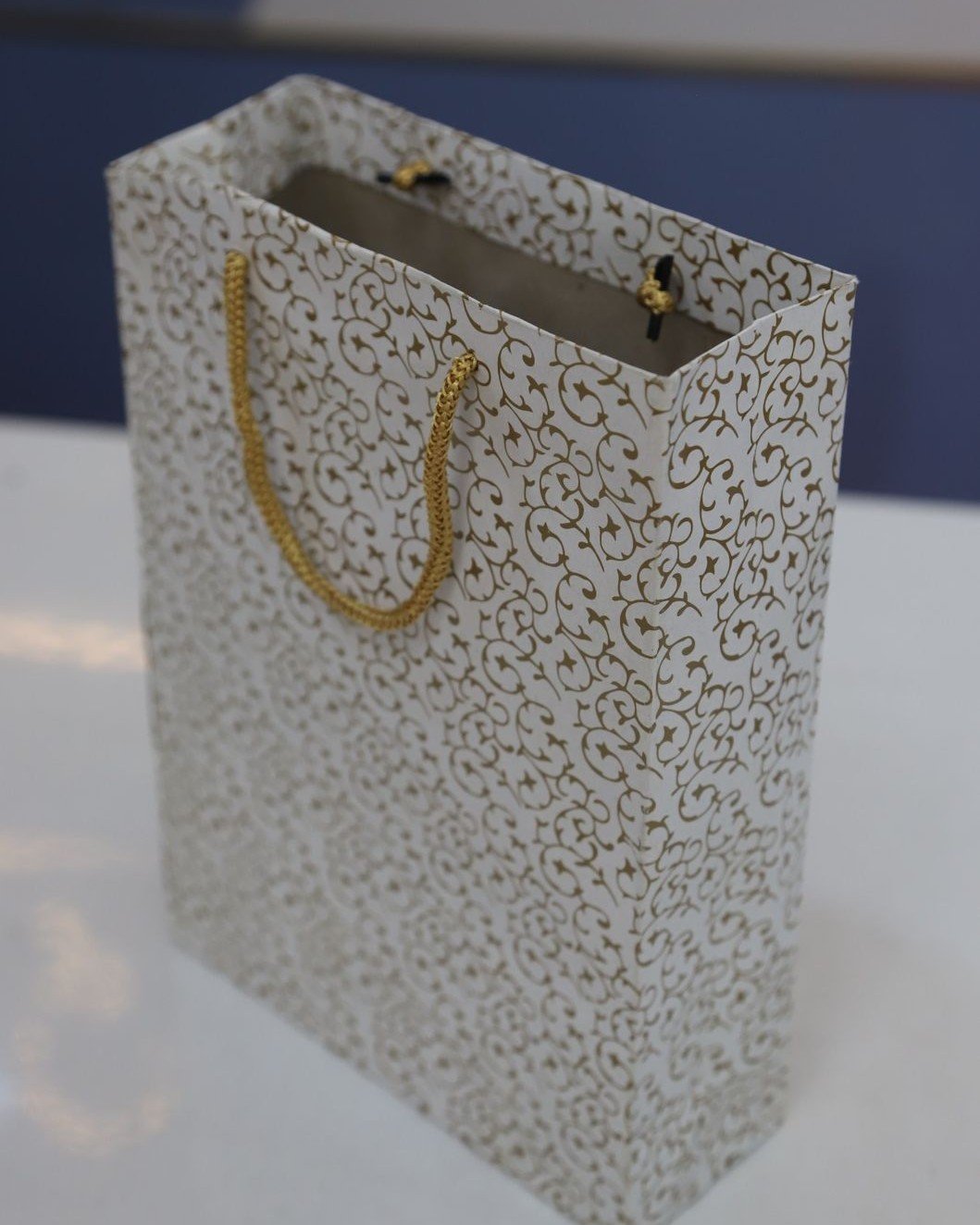 White & Gold Floral Design Premium Paper Bag - Image 2