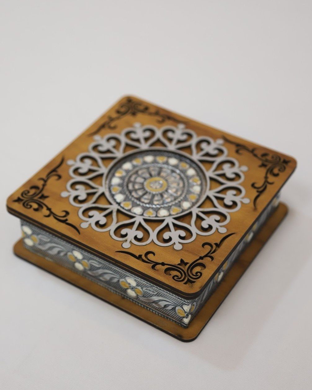 dry fruit box with wooden carvings