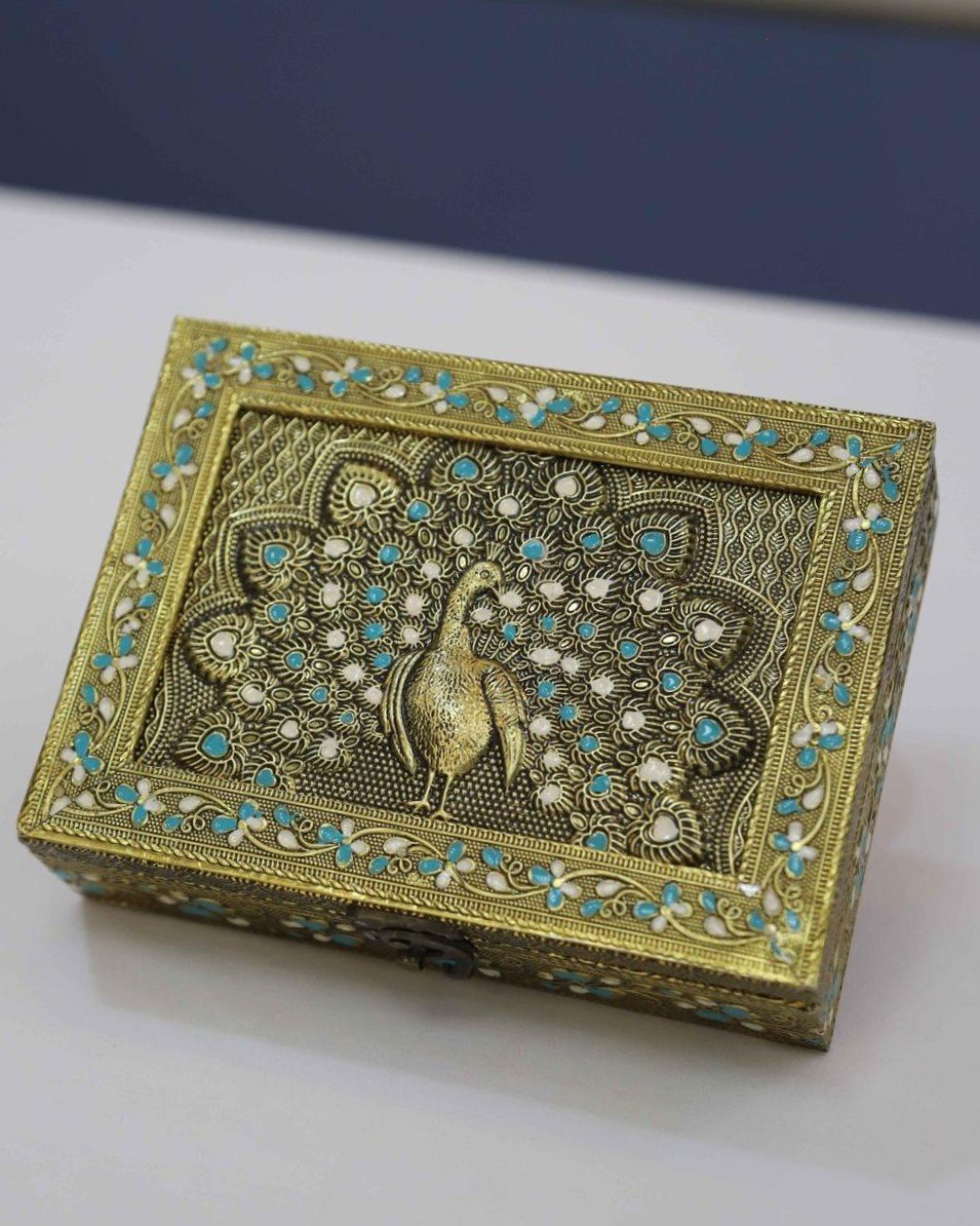 Peacock designed kalamkari jewel box