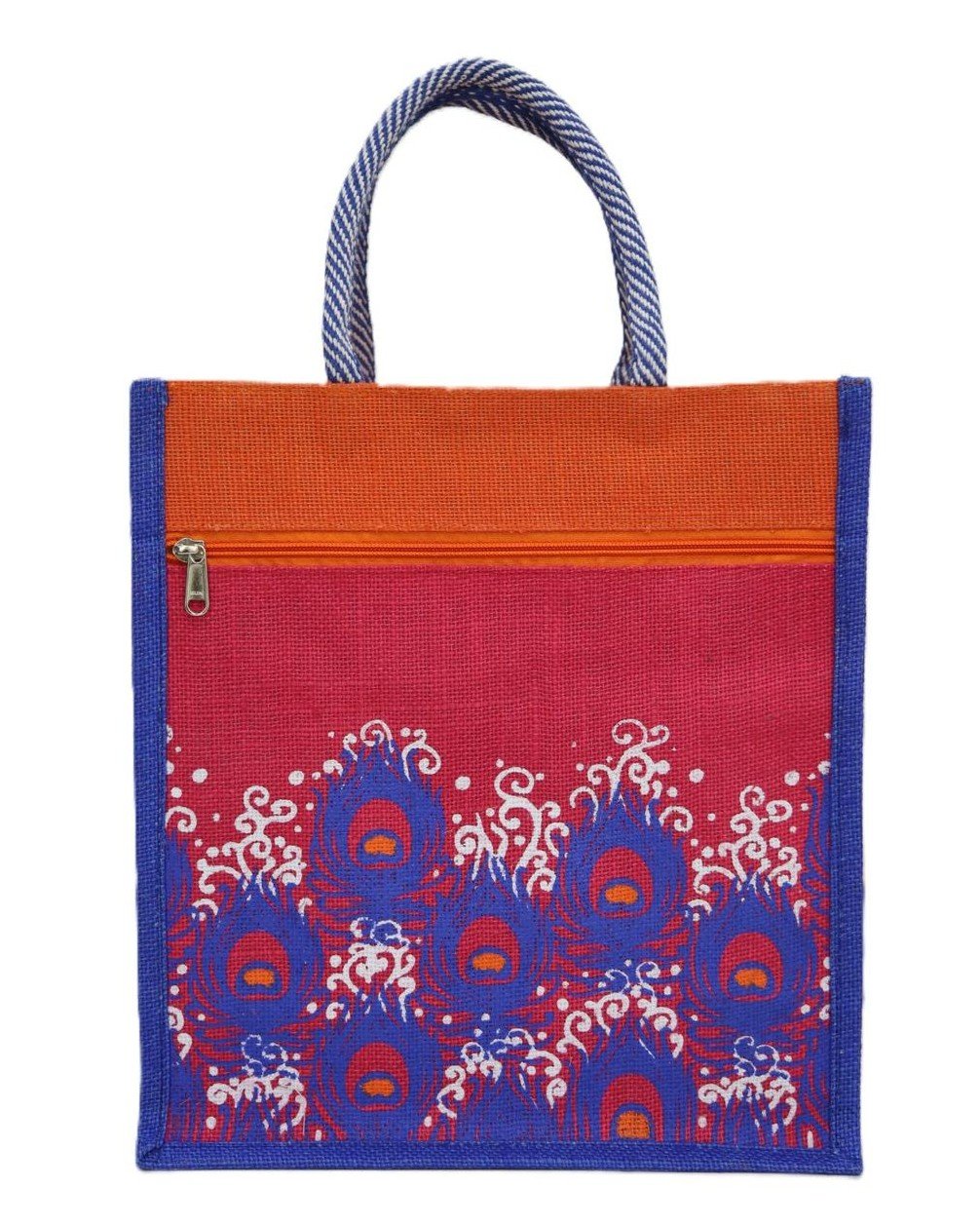 Jute Bag with Colorful Peacock Feather - Image 4