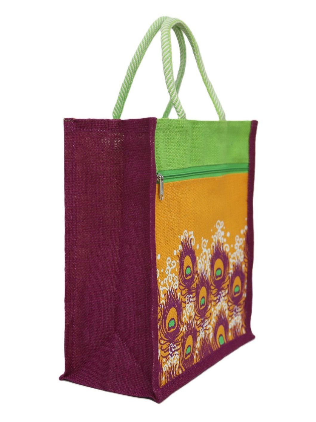 Jute Bag with Colorful Peacock Feather - Image 6