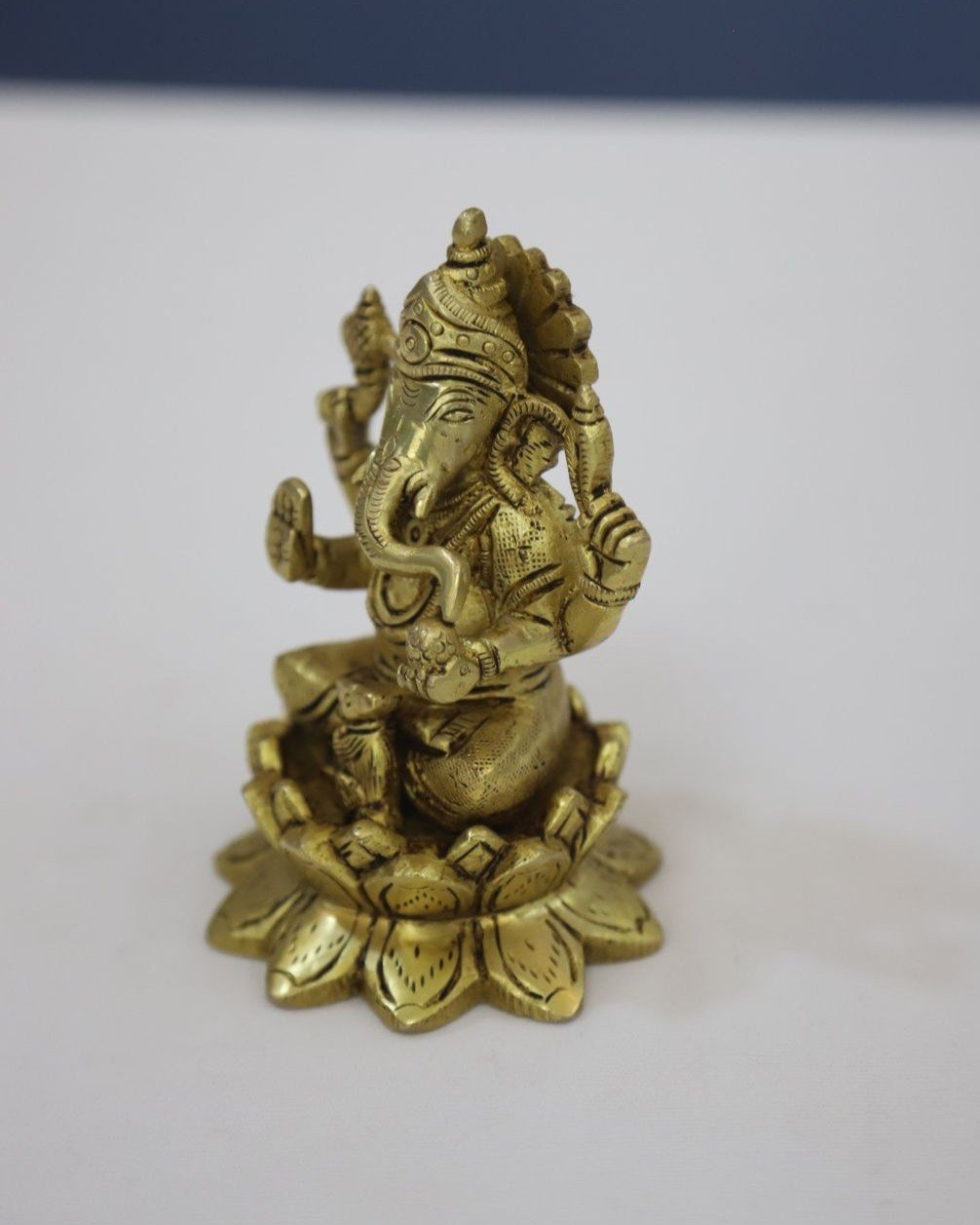 Brass Ganesha Idol with lotus Base - Image 3