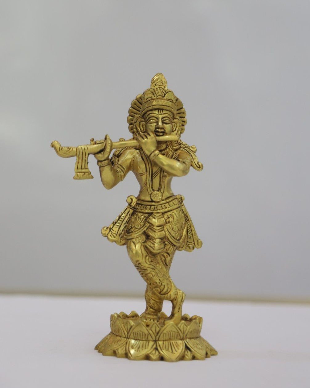 Brass Krishna idol with Lotus Base - Image 4
