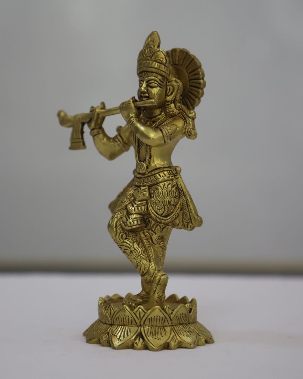 Brass Krishna idol with Lotus Base - Image 2