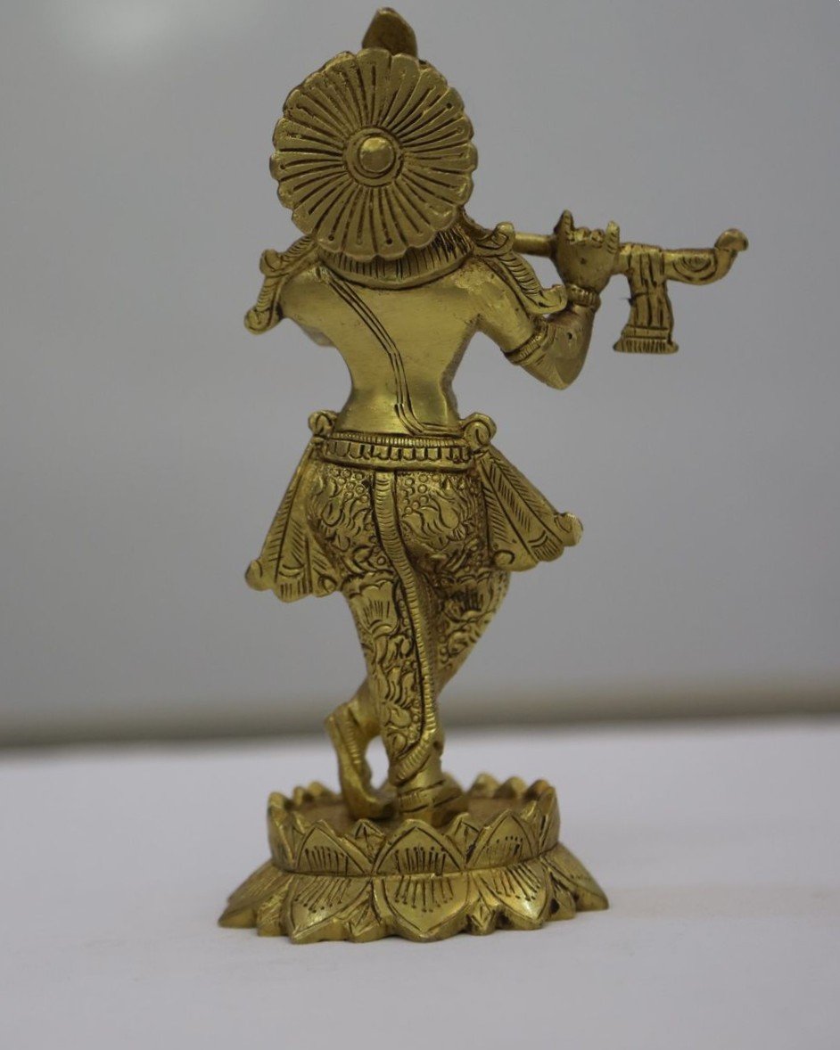 Brass Krishna idol with Lotus Base - Image 3