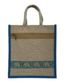 Jute bag with jari design and front zip
