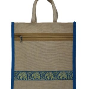 Jute bag with jari design and front zip